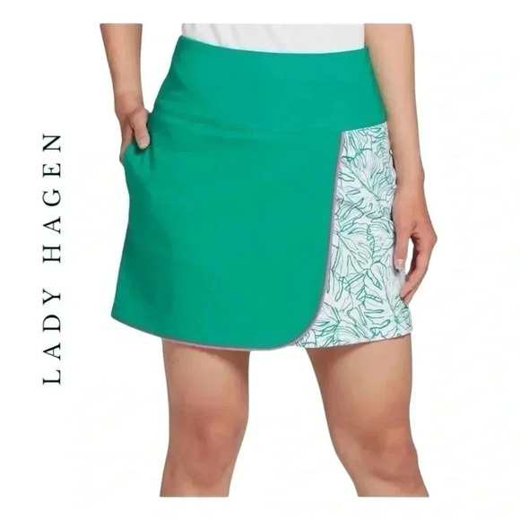 1699. LADY‎ HAGEN PALM WRAP SKORT SIZE XSMALL GREEN/WHITE/PINK IN COLOR POCKETS - Picture 1 of 8